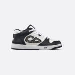 B57 Mid-Top Sneaker Black and White Smooth Calfskin with Beige and Black Dior Oblique Jacquard