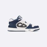 B57 Mid-Top Sneaker Navy Blue and White Smooth Calfskin with Beige and Black Dior Oblique Jacquard