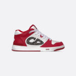 B57 Mid-Top Sneaker Red and White Smooth Calfskin with Beige and Black Dior Oblique Jacquard