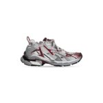 Runner Sneaker in white, dark red, grey and black mesh and nylon