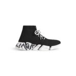 Speed 2.0 Lace-Up Graffiti Sneaker in black recycled knit, white and black sole unit