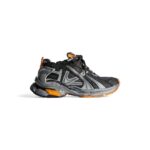 Runner Sneaker in black, grey and neon orange nylon and suede-like fabric